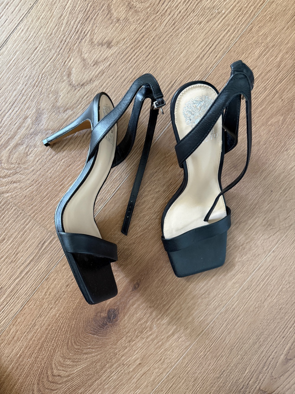 Vince Camuto Black Strappy Square-Toe Stiletto Sandals